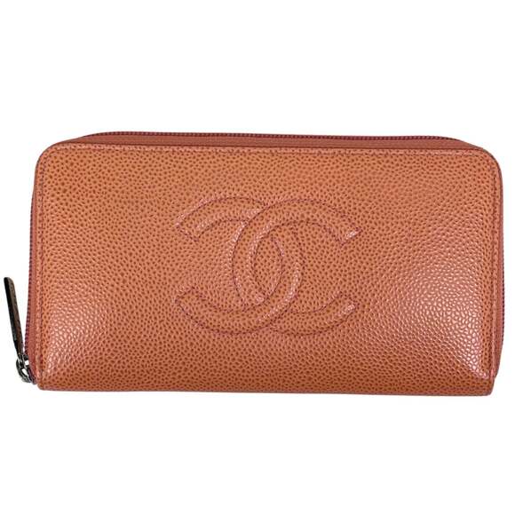 CHANEL Handbags - CHANEL Orange Caviar Leather Logo Wallet